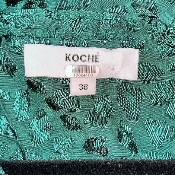 Koché Green Leopard Jacquard Tunic Dress with Lace Hem Size 38 (US 6) - Picture 9 of 11